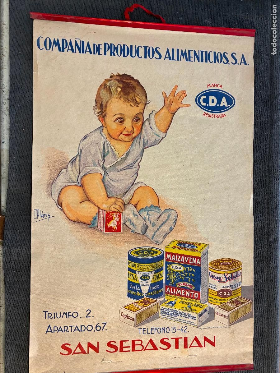 Carteles: Cartel papel grueso compa&iacute;a productos alimenticis CDA San Sebasti&aacute;n maizavena,cacao,tapioca 53x25 c