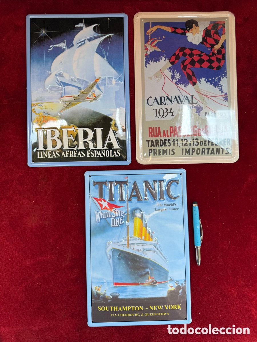 Plakate: Lote de 3 carteles,placas de chapa,de coleccion,nuevas!