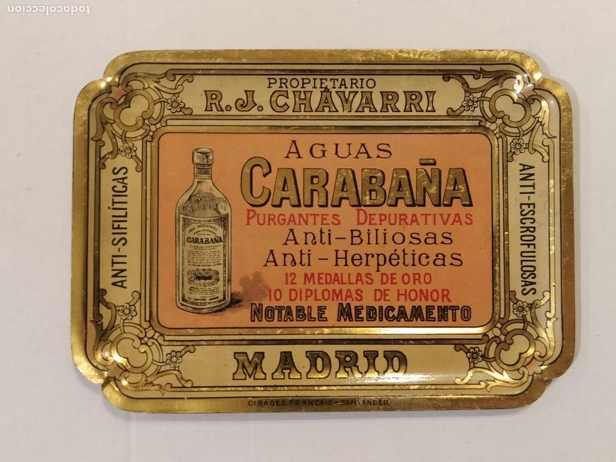 Carteles: AGUAS CARABA&Ntilde;A - R.J. CHAVARRI - MADRID - BANDEJITA CHAPA ANTIGUA - CIRAGES FRAN&Ccedil;AIS , SANTANDER