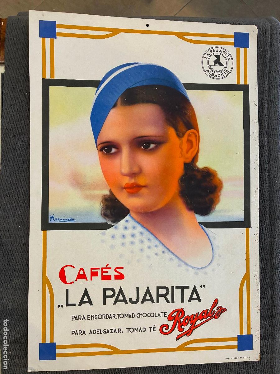 Carteles: Cartel caf&eacute;s La Pajarita Albacete basa y Pages Barcelona cart&oacute;n impreso 32 x 49 cm