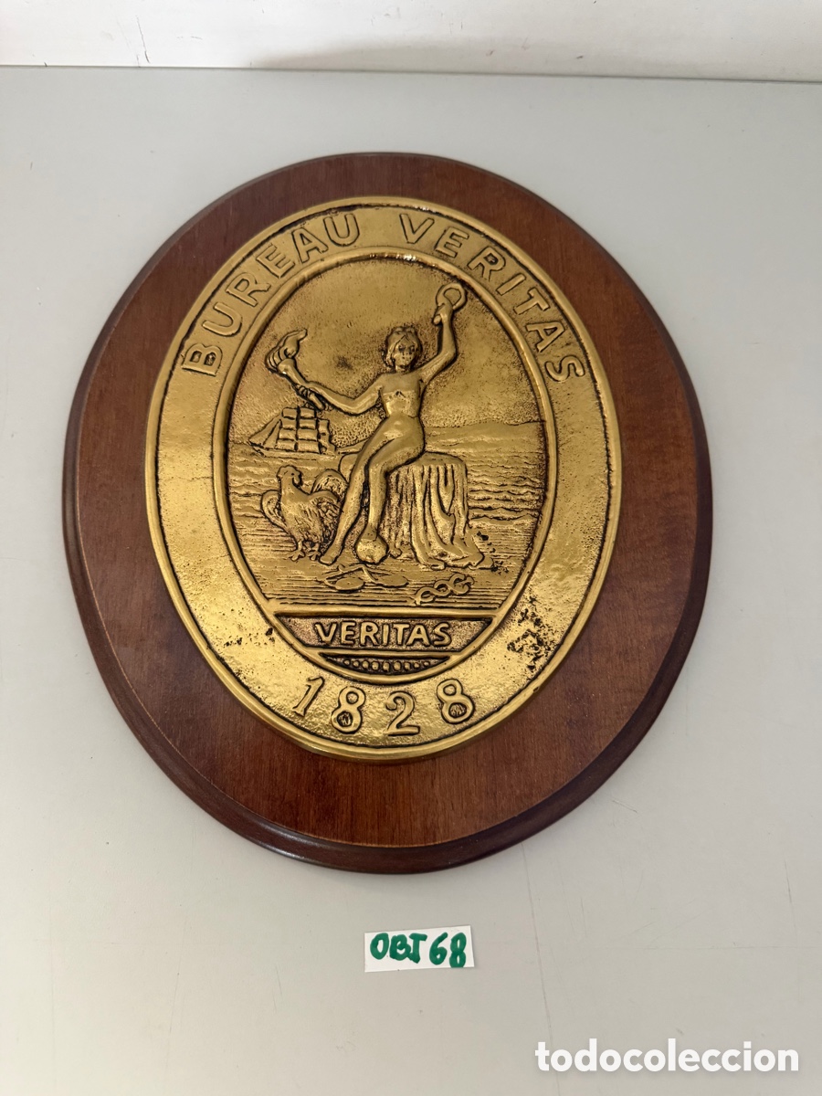 Carteles: PLACA EN BRONCE SOBRE MADERA. BUREAU VERITAS. REGISTRO CONSTRUCCION BARCOS, ARMADORES