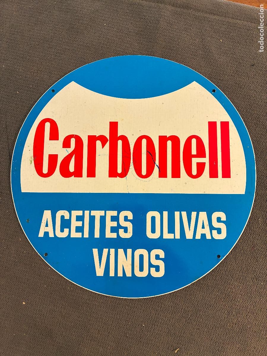 Carteles: cartel de chapa Carbonell aceites, olivas y vinos mide 24 cm di&aacute;metro, alguna ligera marca,ver fotos