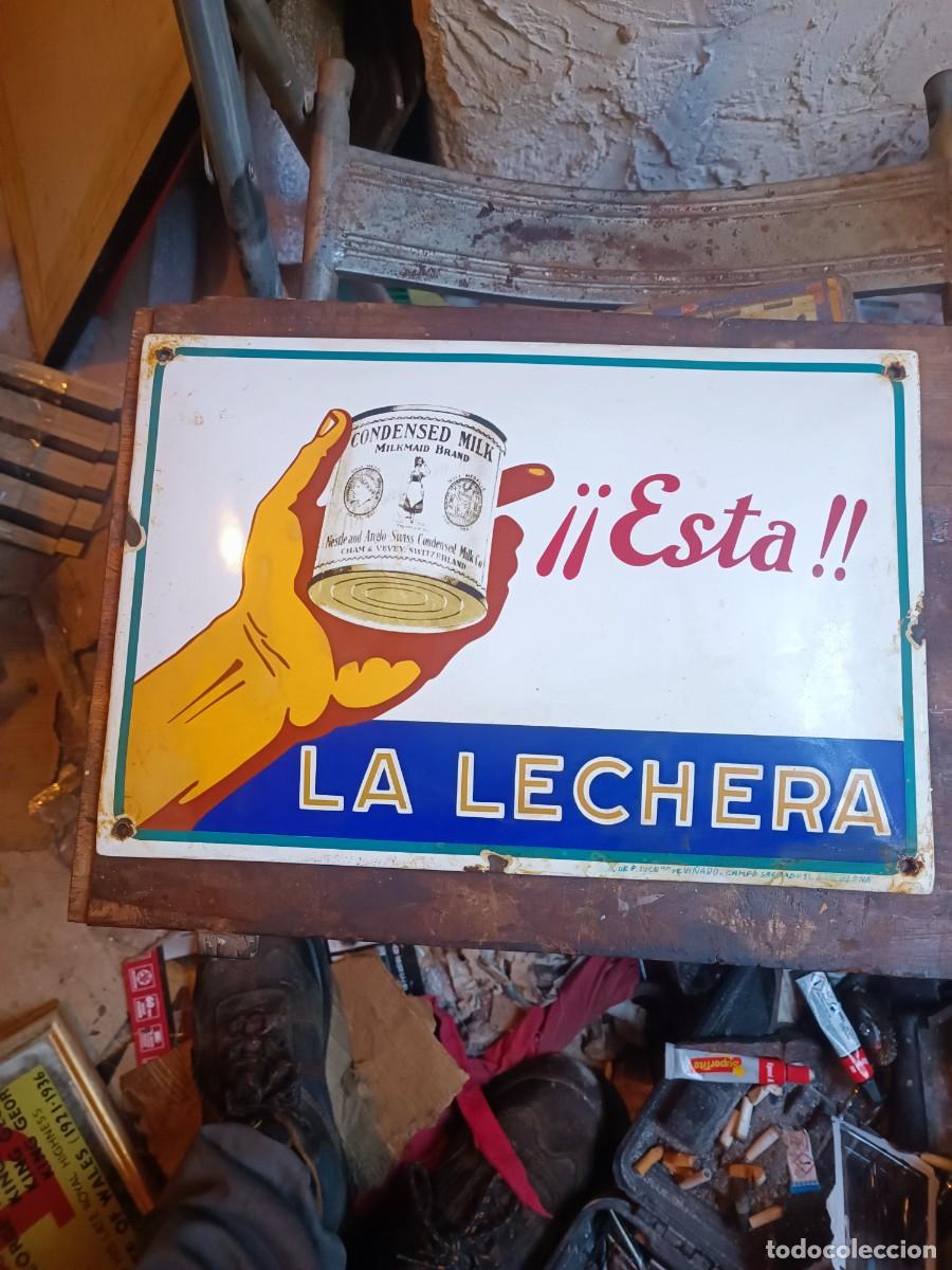 Carteles: Placa de hierro esmaltado la lechera