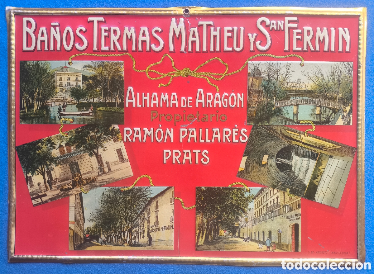 Carteles: PLACA LITOGRAFIADA G. ANDREIS PUBLICIDAD BA&Ntilde;OS TERMAS MATHEU ALHAMA DE ARAGON C. 1910