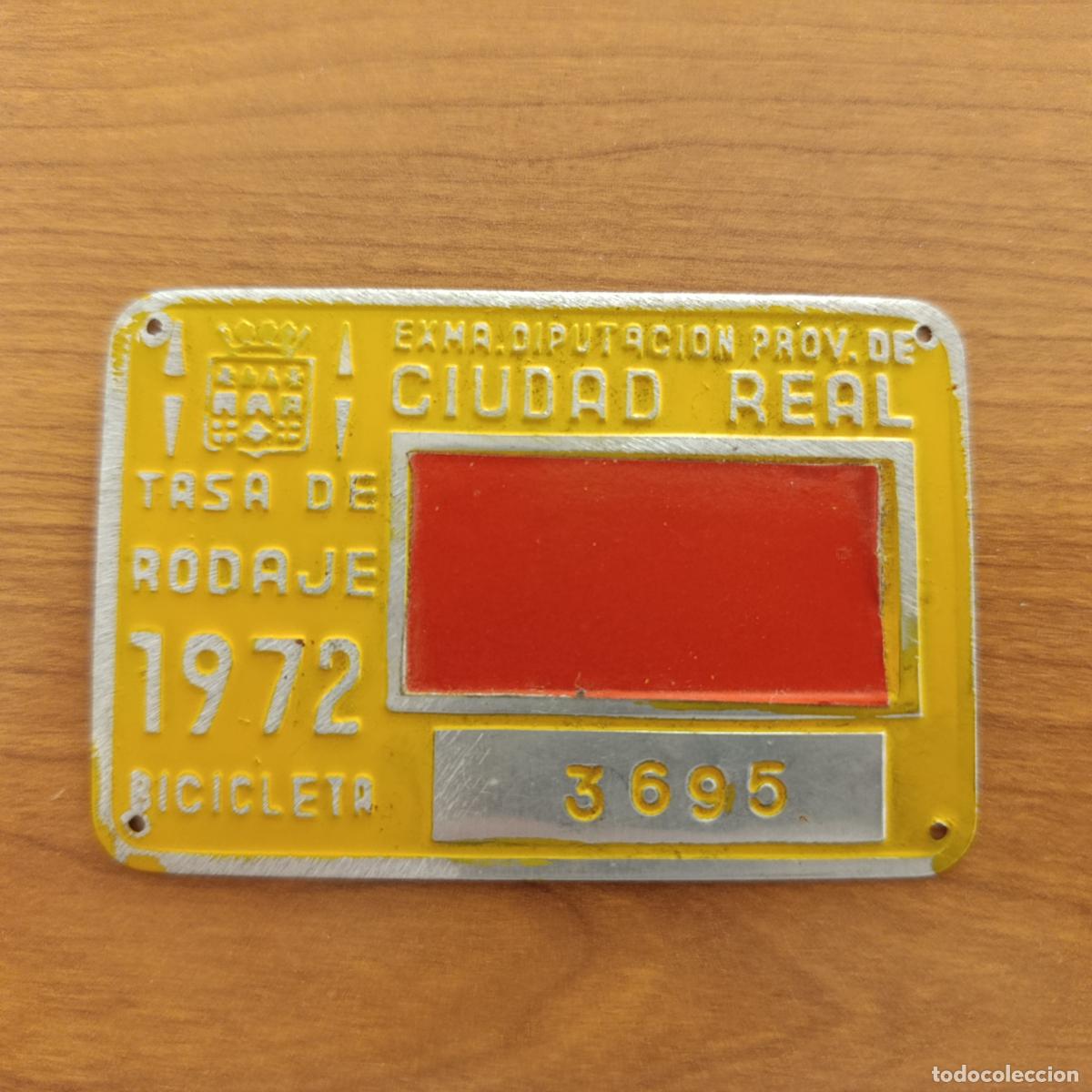 Carteles: MATR&Iacute;CULA CHAPA TASA DE RODAJE DE BICICLETA 1972. DIPUTACI&Oacute;N DE CIUDAD REAL