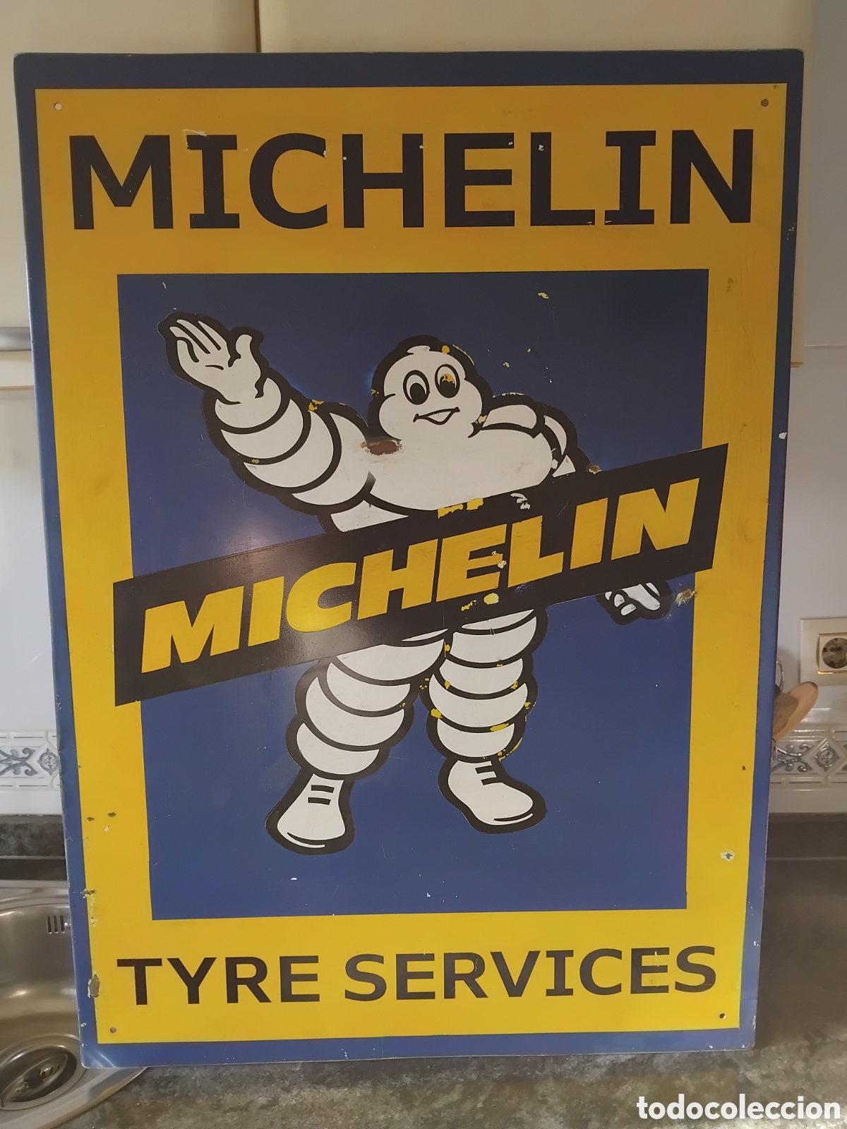 Carteles: Cartel en chapa MICHELIN 80x65 cm. Original