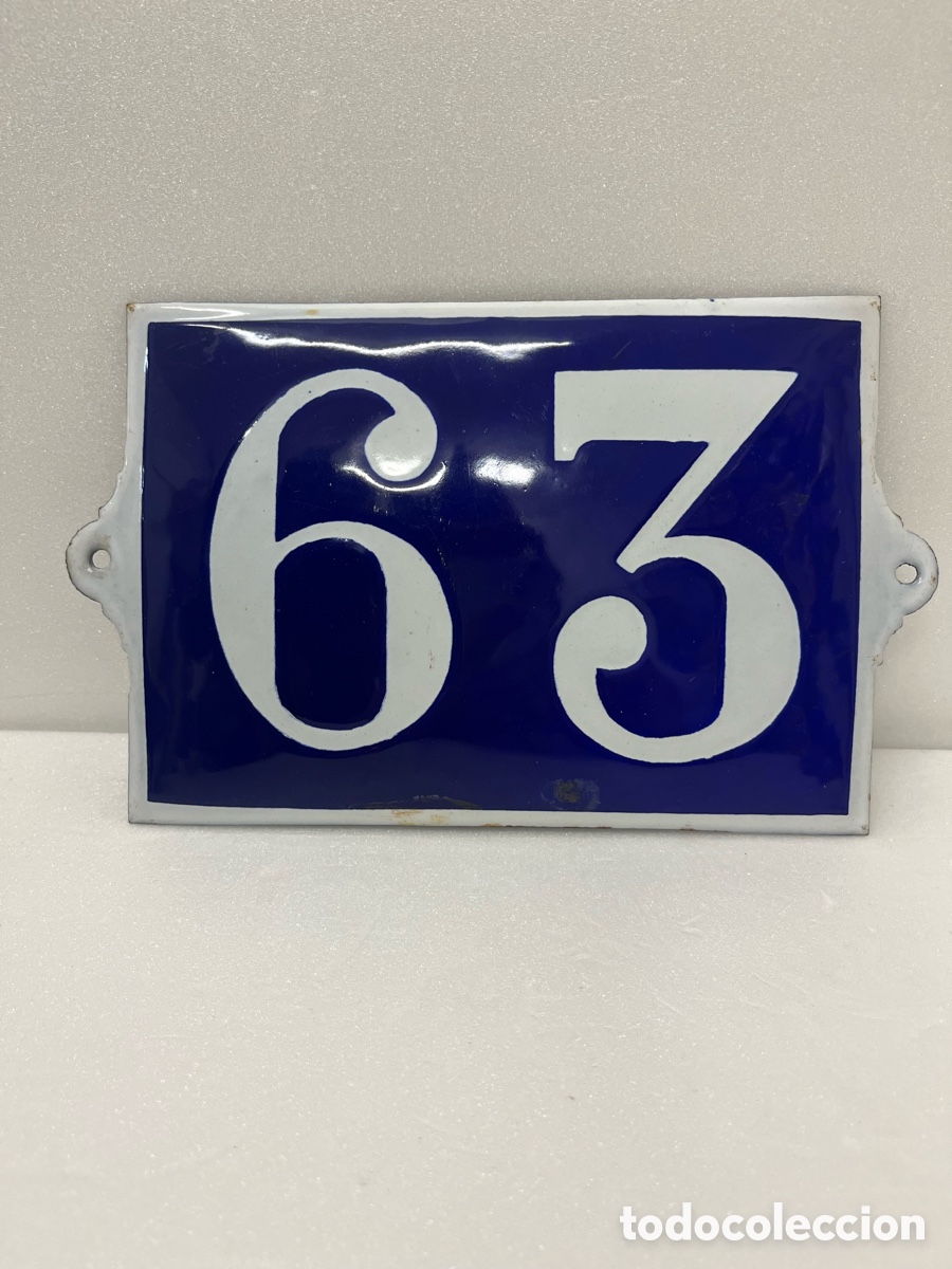 Carteles: PLACA HIERRO ESMALTADO N&Uacute;MERO DE CALLE 63