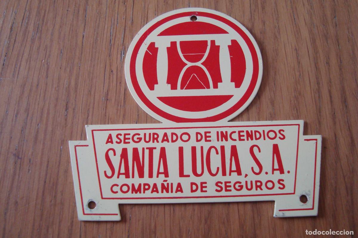 Carteles: ANTIGUA CHAPA ROTULO COMPA&Ntilde;IA SEGUROS SANTA LUCIA S.A METAL SERIGRAFIADO.