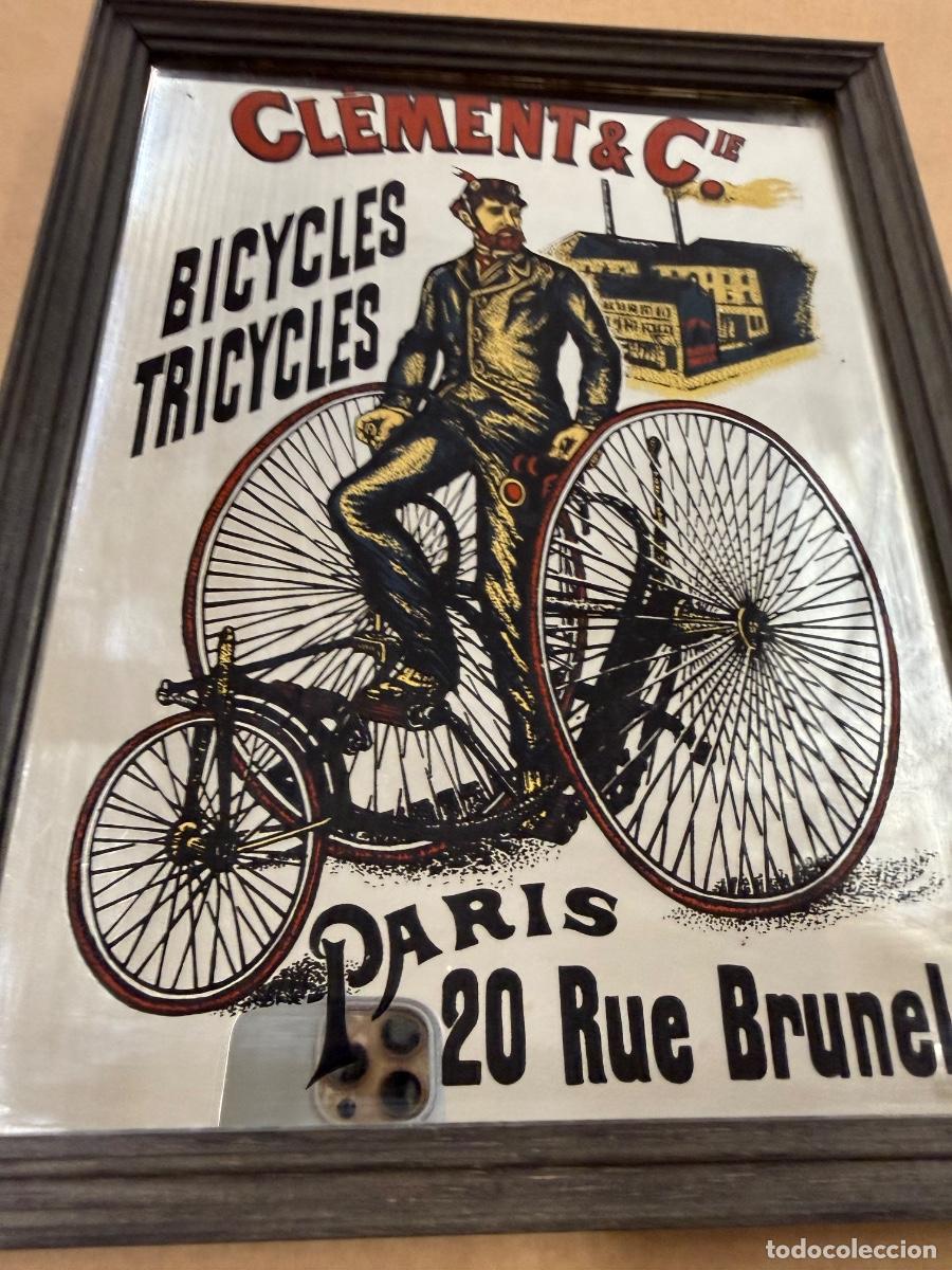 Carteles: Encantador espejo publicitario Vintage. Bicicletas y triciclos. Clement & Cie. 29x22xms