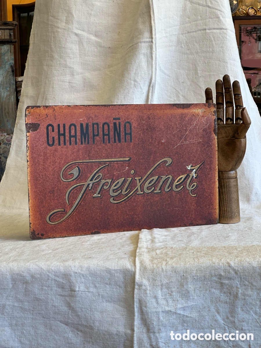 Carteles: Cartel de publicidad a dos caras - Champa&ntilde;a Freixent, circa 1940. Letrero vintage litografiado