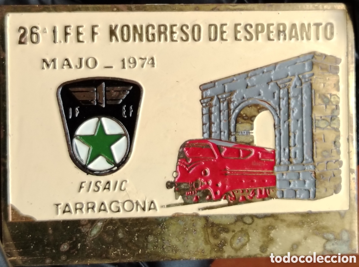 Carteles: Chapa congreso de Esperanto a&ntilde;o 1974 (Tren)