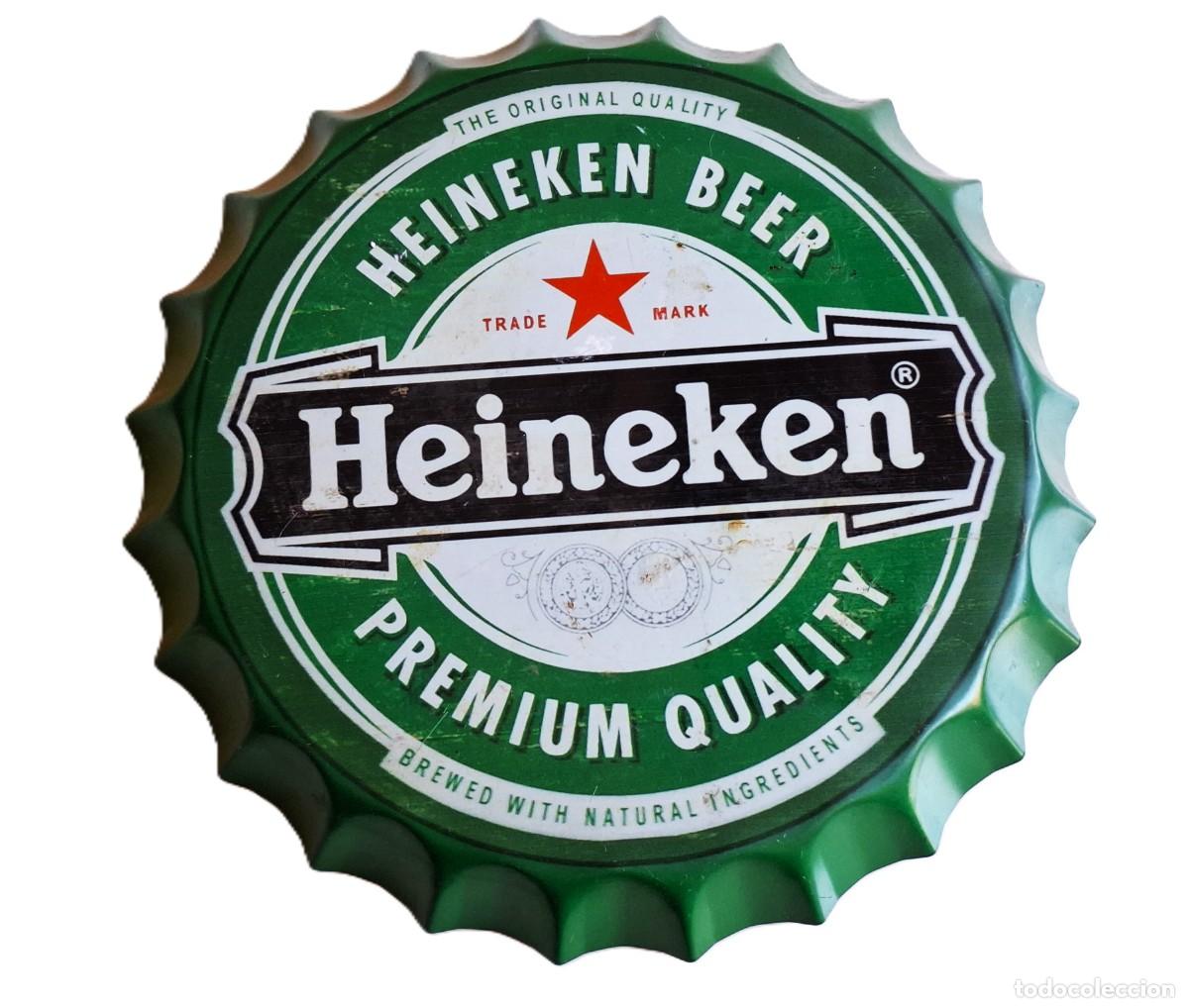 Posters: HEINEKEN - CARTEL LITOGRAFIADO DE CHAPA GRANDE DE COLGAR - 35.CM DIAMETRO X 4.CM ANCHO