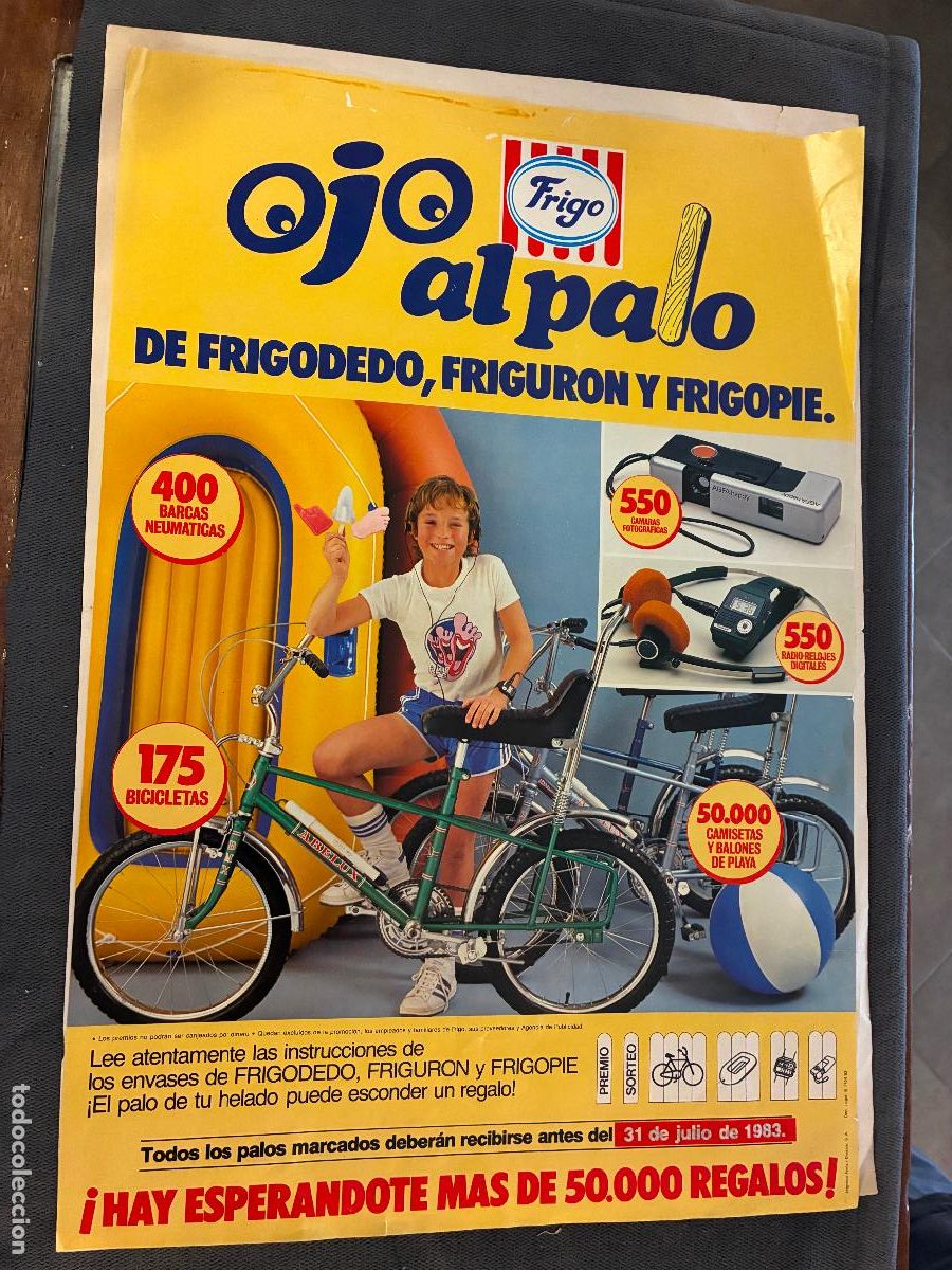 Carteles: P&oacute;ster cartel papel helados Frigo a&ntilde;o 1983 mide 49x34 premio en palos frigopie,frigodedo,friguron