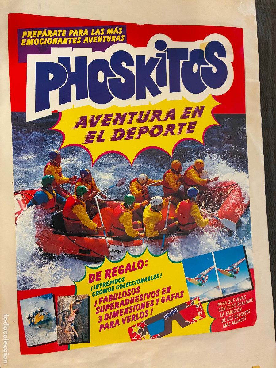 Carteles: P&oacute;ster cartel papel Phoskitos aventuras en el deporte a&ntilde;os 80 adhesivos gafas tres dimensiones