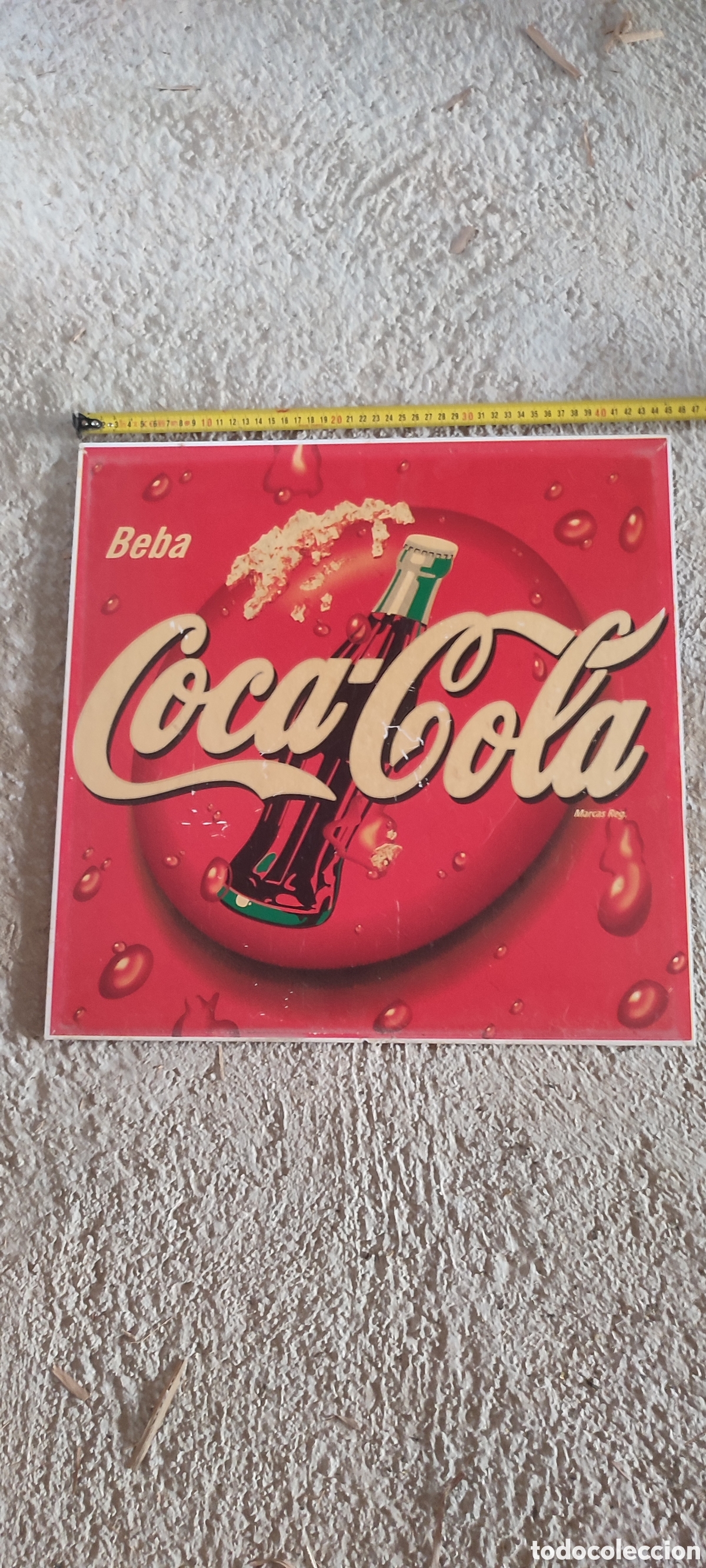 Carteles: Cartel met&aacute;lico a dos caras de Coca cola, original a&ntilde;os 80.