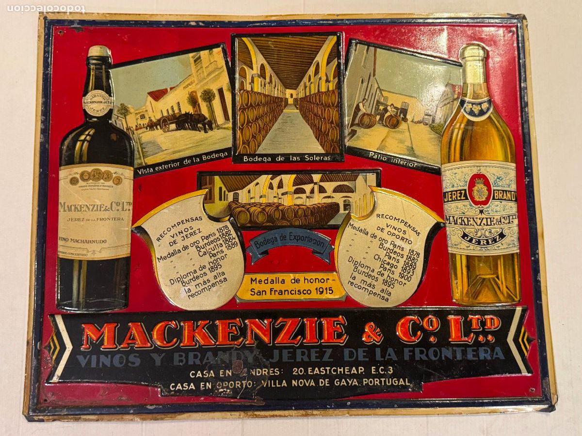 Carteles: MACKENZIE & CO VINOS Y BRANDY - JEREZ DE LA FRONTERA- CHAPA ANTIGUA ORIGINAL - PUBLICIDAD -VER FOTOS