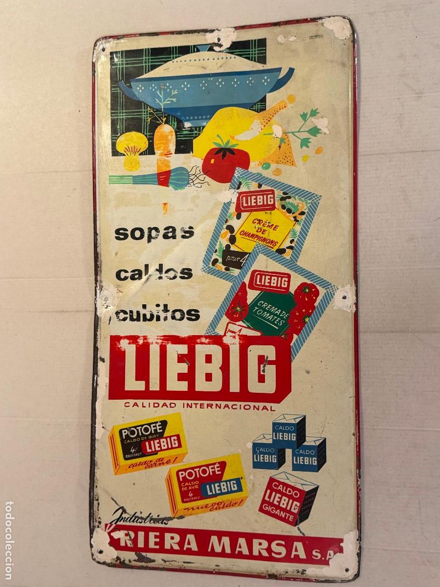 Carteles: SOPAS CALDOS CUBITOS LIEBIG - RIERA MARSA - CHAPA ANTIGUA ORIGINAL - PUBLICIDAD -VER FOTOS