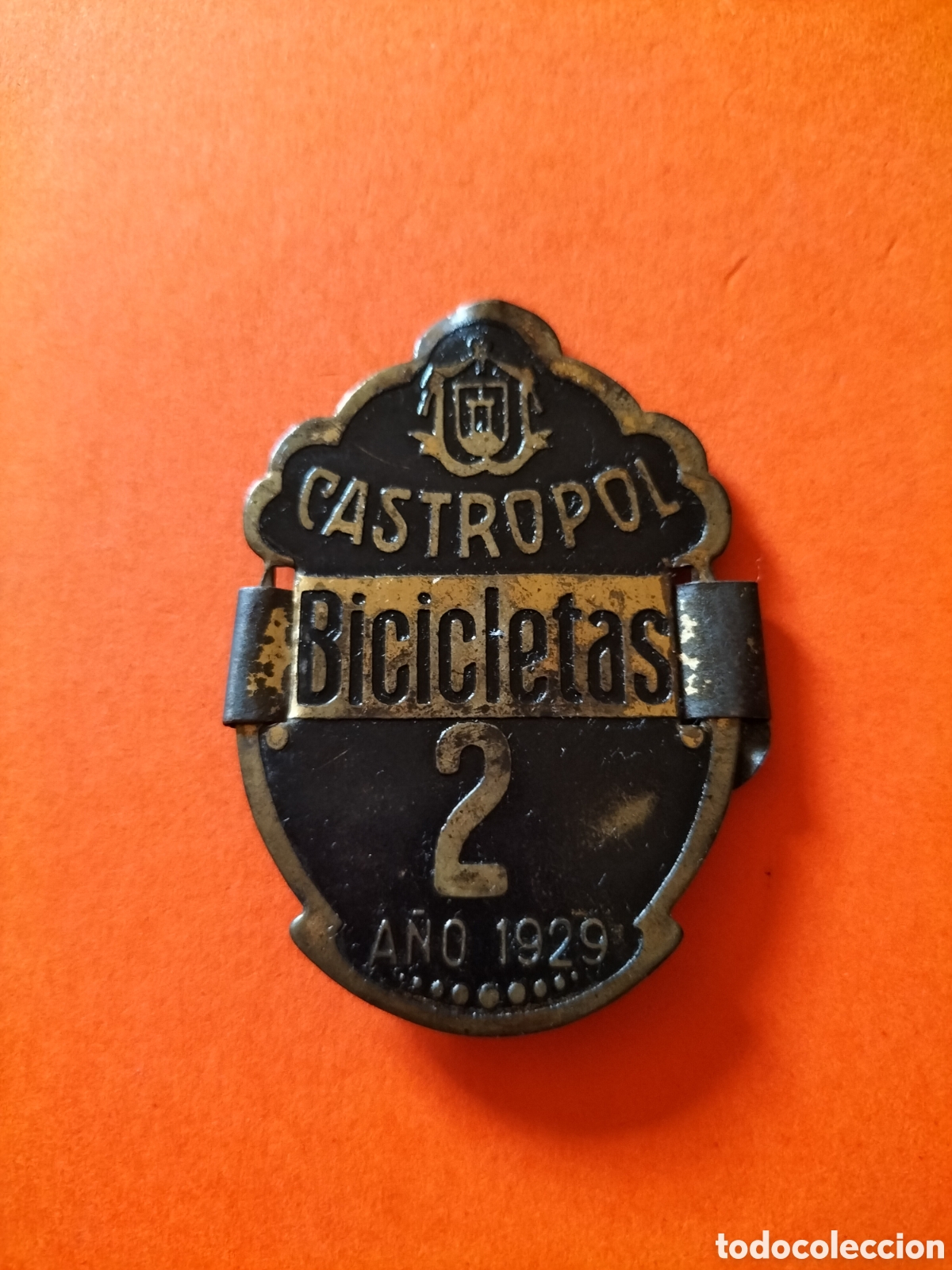 Carteles: Castropol. Matr&iacute;cula o Placa para Bicicleta. A&ntilde;o 1929