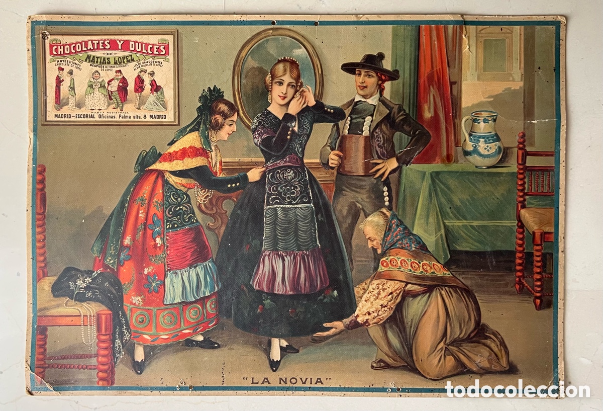 Affiches: ANTIGUO CARTEL CHOCOLATES Y DULCES MATIAS LOPEZ MADRID-ESCORIAL CALENDARIO. 48X34 CM.