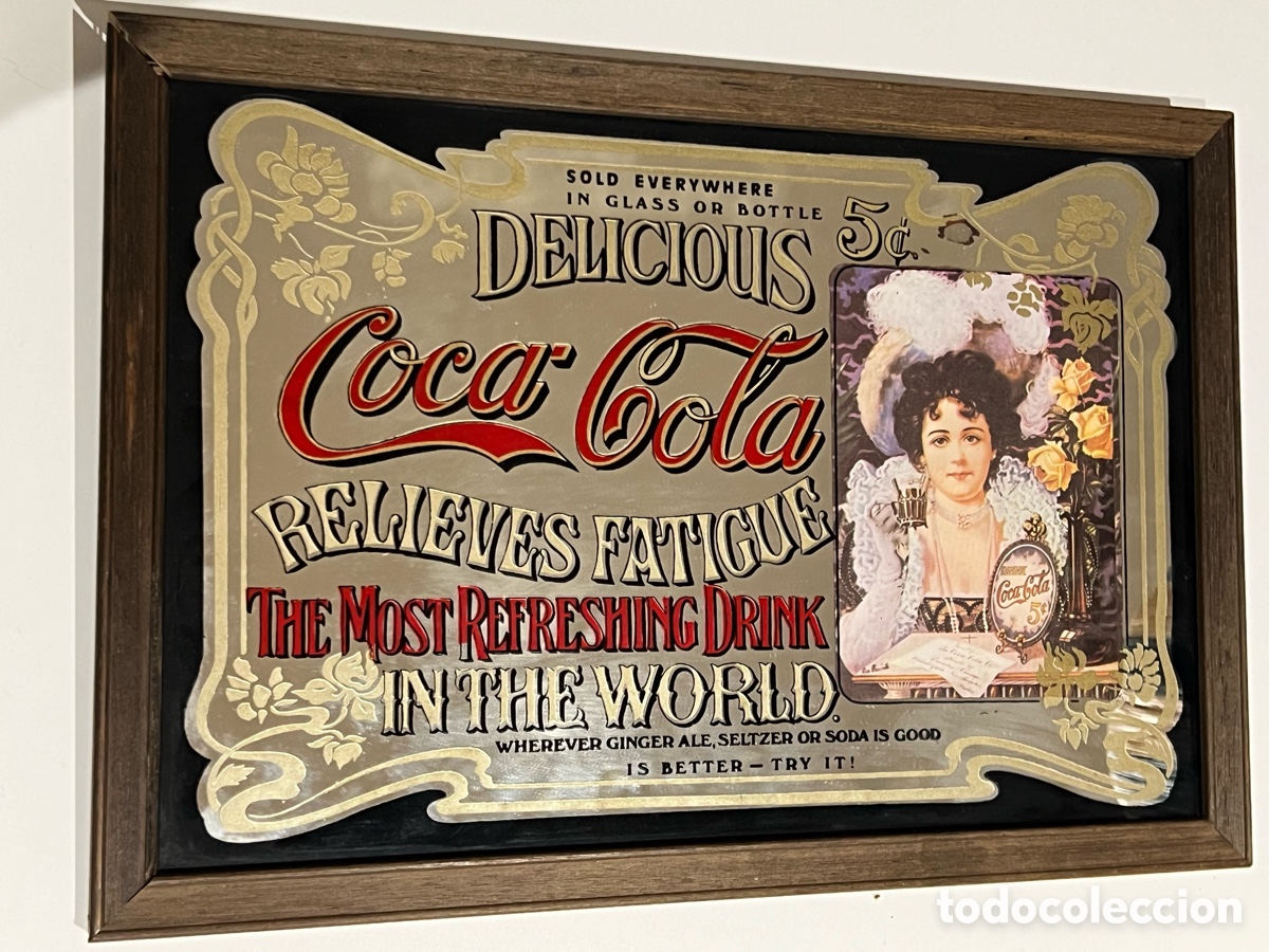 Carteles: Espejo antiguo esmaltado anuncio Coca Cola vintage