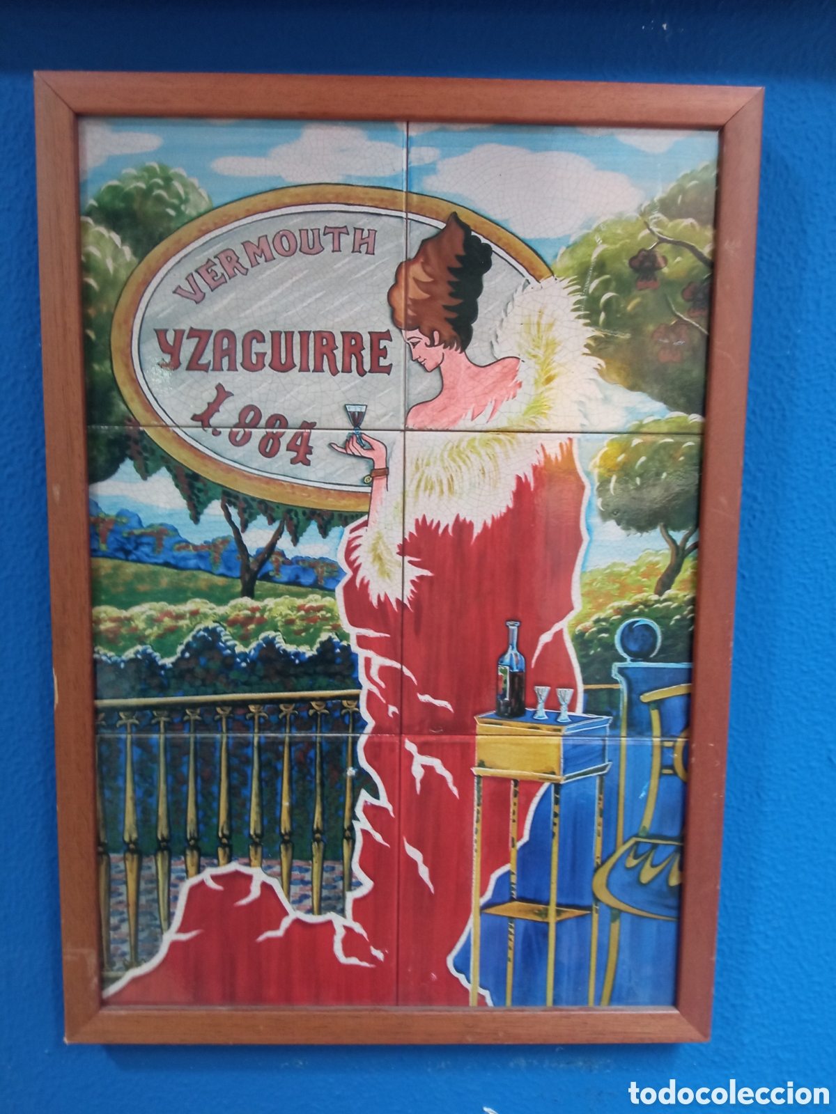 Carteles: Precioso cartel de Vermut Izaguirre, imitaci&oacute;n a cer&aacute;mica, mide 52,5x46cm