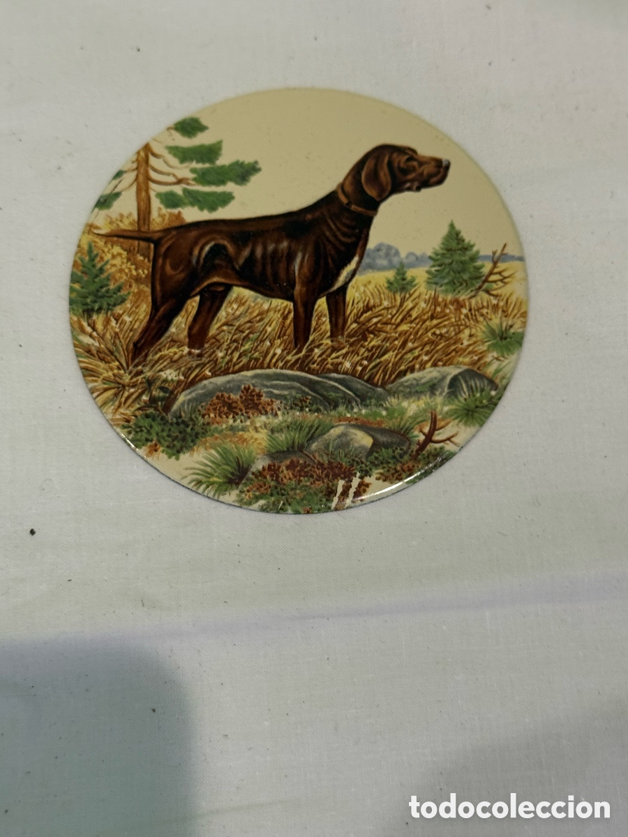 Carteles: Placa decorativa antigua de hierro esmaltado con Braco Alem&aacute;n &ndash; Original a&ntilde;os 50