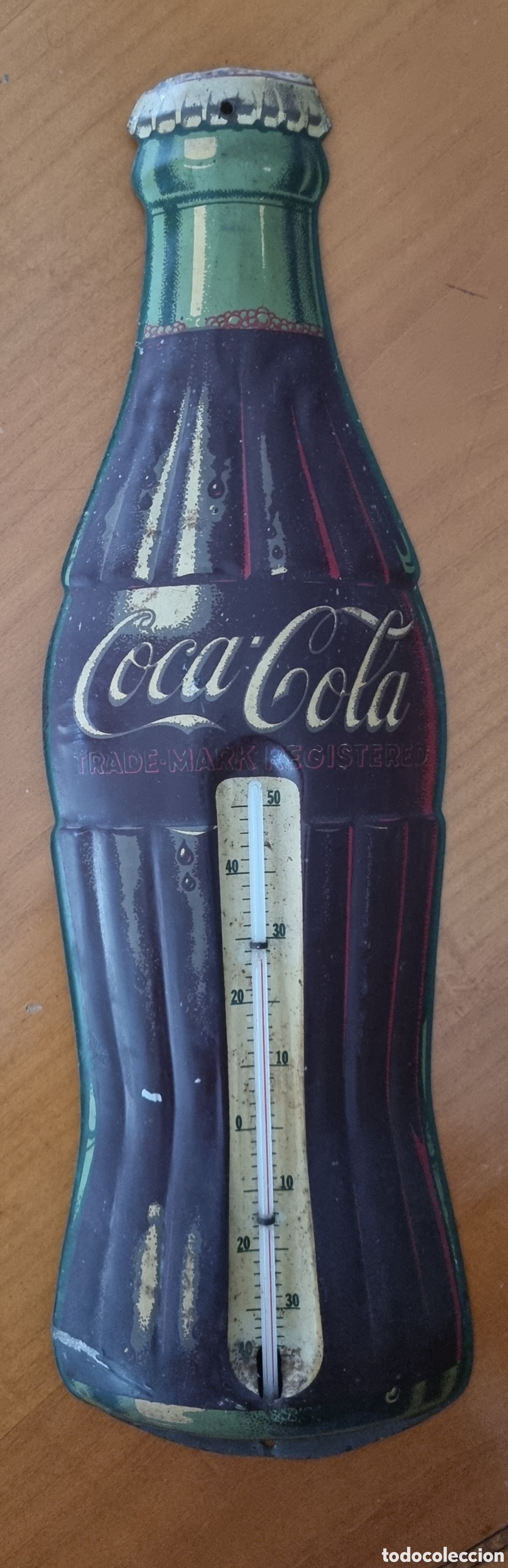 Carteles: Chapa publicidad Coca-Cola original term&oacute;metro emblem&aacute;tica una joya
