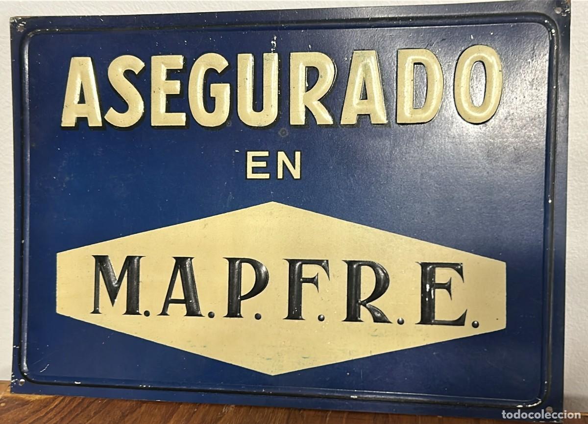 Carteles: CHAPA LITOGRAFIADA ANTIGUA Y TROQUELADA ASEGURADO EN MAPRE DE FONDO AZUL 18 X 25 CMS. G. DE ANDREIS