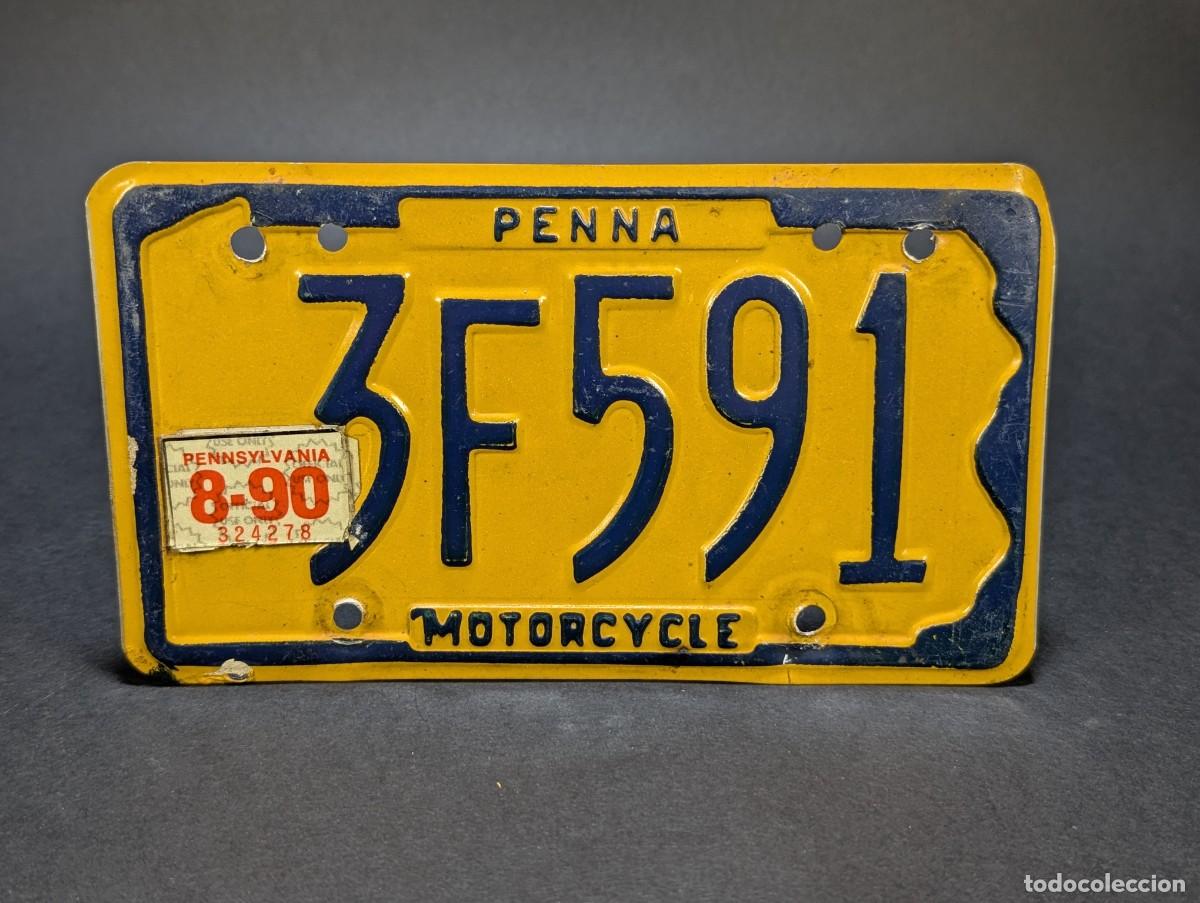 Carteles: Matr&iacute;cula Moto Original Pennsylvania USA 1990 &ndash; Placa Americana Vintage