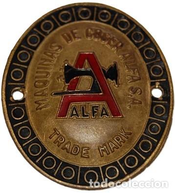 Carteles: PLACA/CHAPA MAQUINA DE COSER ALFA A&Ntilde;OS 50