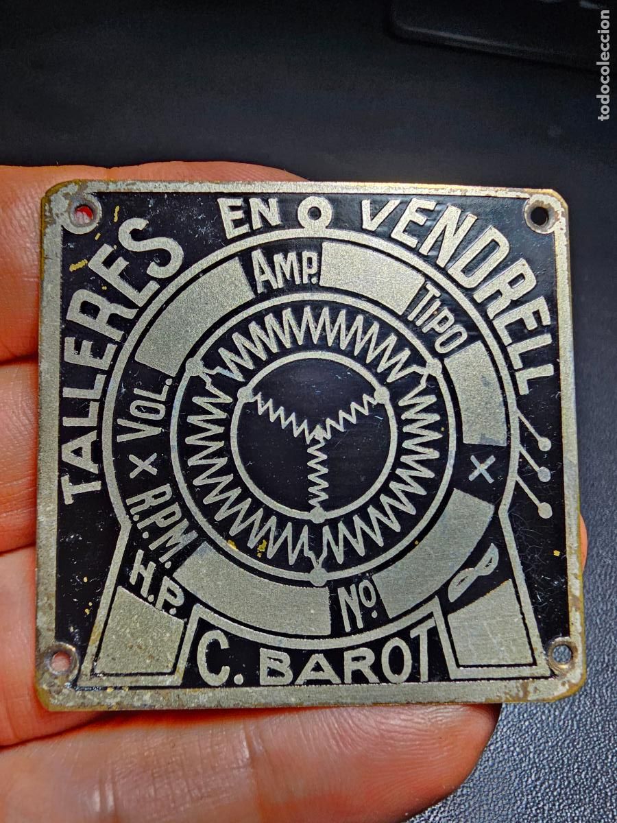Carteles: ANTIGUA PLACA IDENTIFICATIVA DE MOTOR ELECTRICO-ELECTRICIDAD-CHAPA-ESPA&Ntilde;A A&Ntilde;OS 30-50