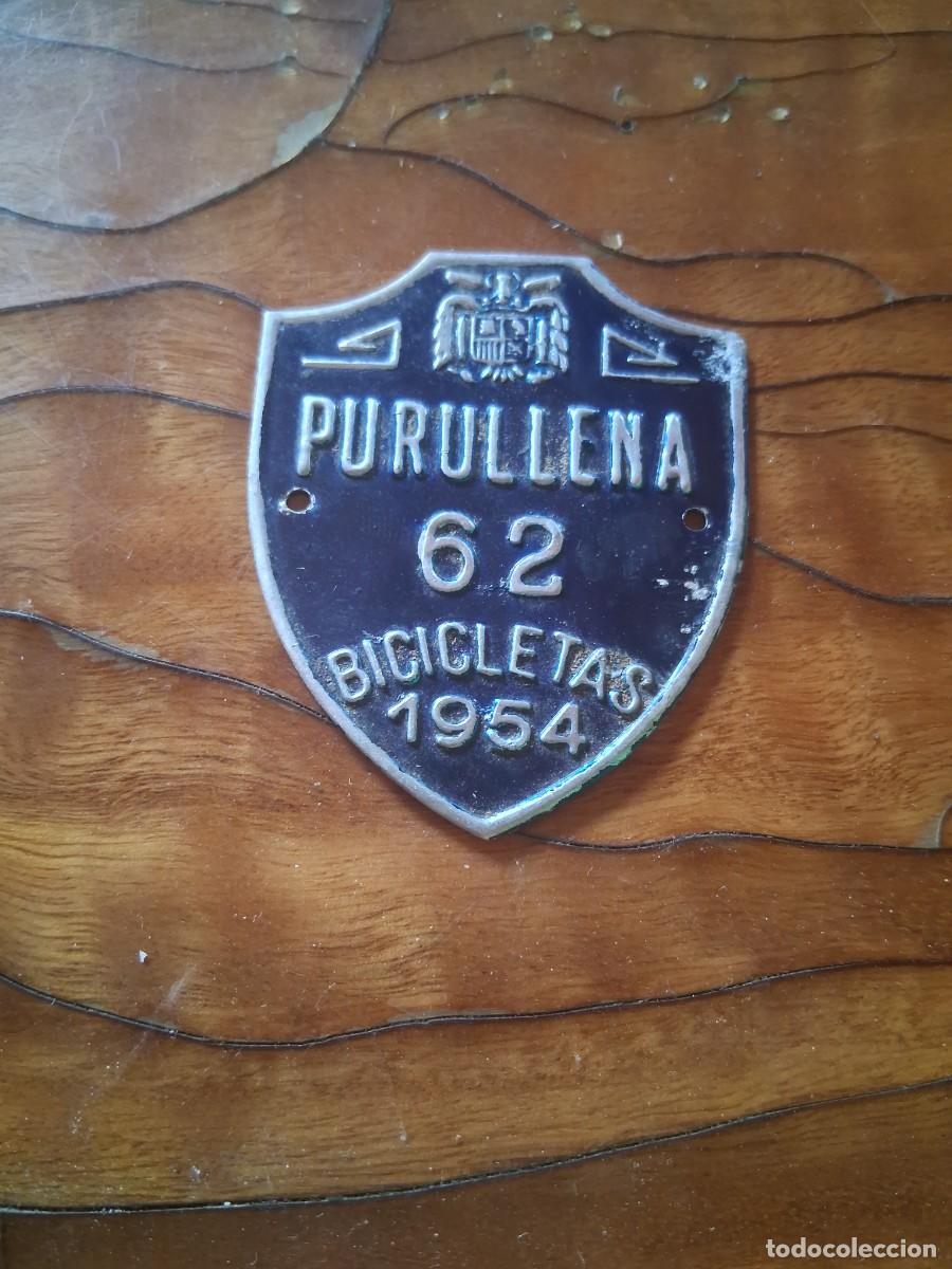 Carteles: Matricula placa para bicicleta Purullena Granada a&ntilde;o 1954 chapa N&deg; 62 con aguila Franco franquista