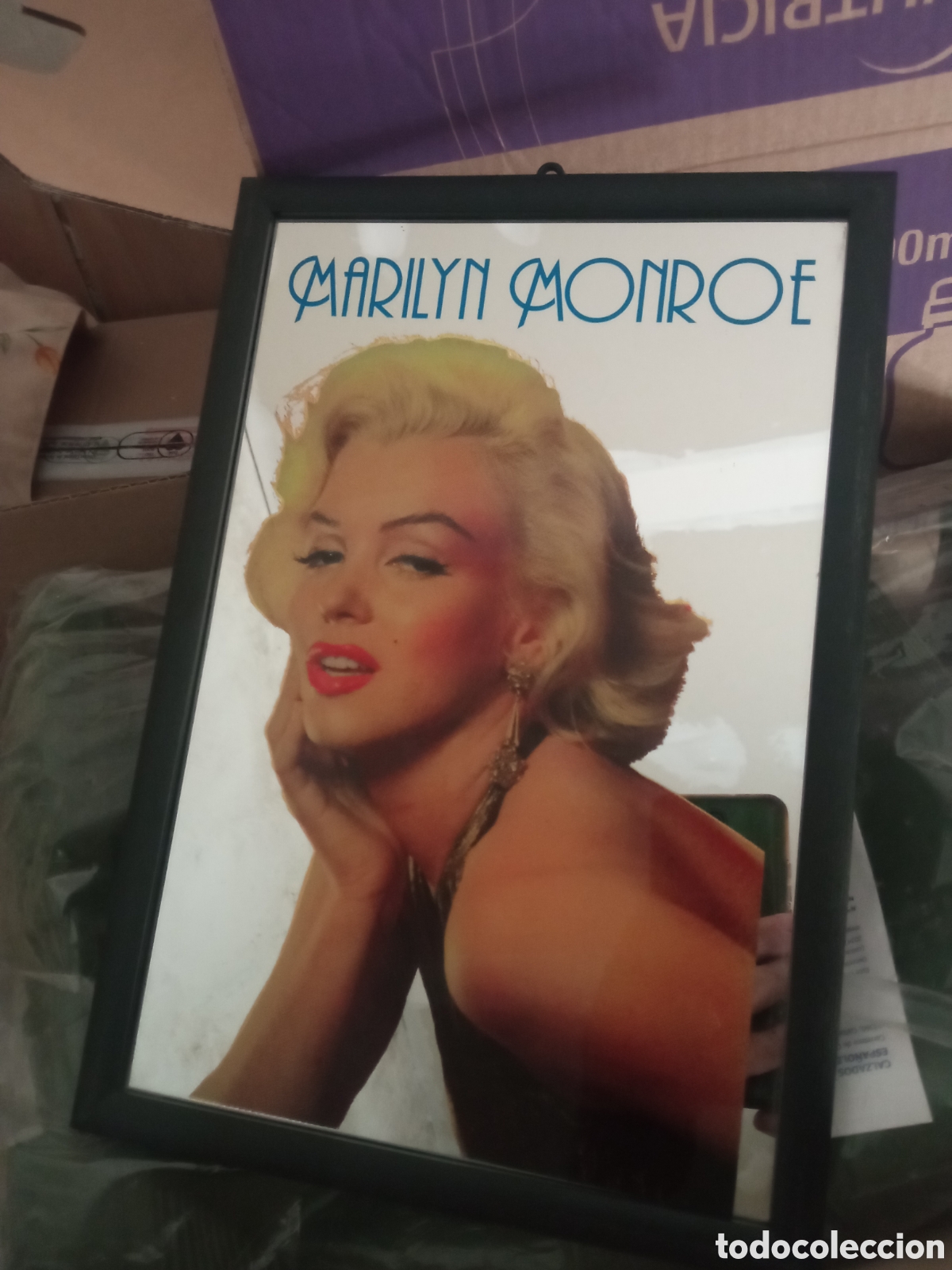 Carteles: Antiguo cuadro espejo serigrafiado de Marilyn Monroe, mide 32x22 cm, Vintage