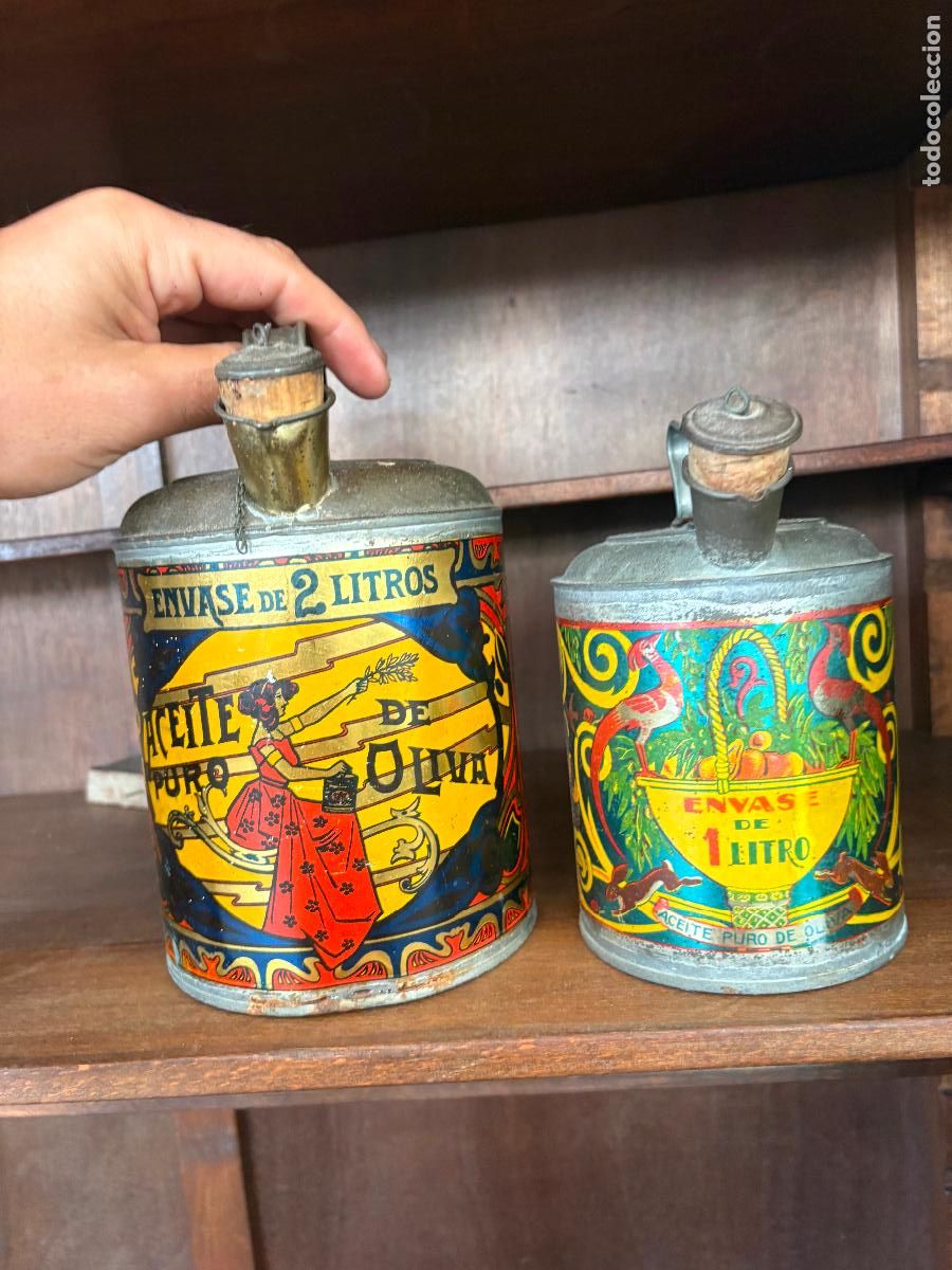 Carteles: Botijo de aceite de oliva de chapa litografiada