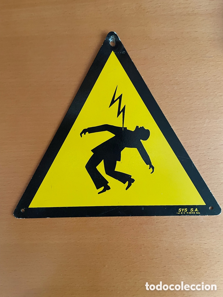 Carteles: Placa met&aacute;lica original ENHER &ndash; se&ntilde;al de alta tensi&oacute;n &ndash; 1987