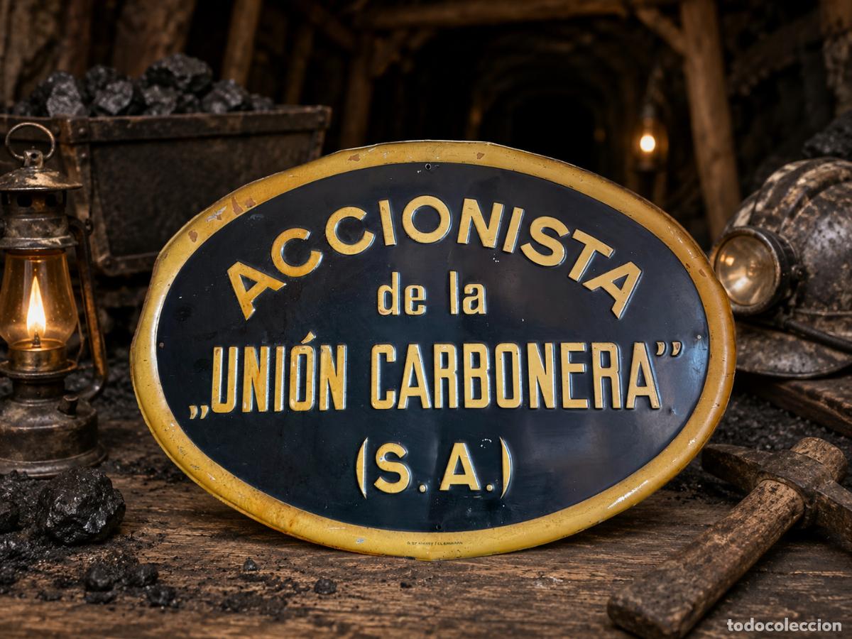 Carteles: (PUB-260802)Placa Litografiada de Accionista &ldquo;Uni&oacute;n Carbonera&rdquo; S.A. &ndash; Miner&iacute;a Espa&ntilde;ola