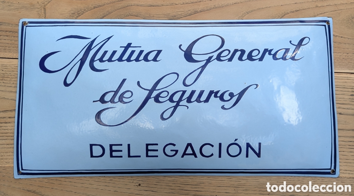 Carteles: Espectacular Cartel Esmaltado Mutua General de Seguros MGS - A&ntilde;os 50/60 - 59,5x30 cm