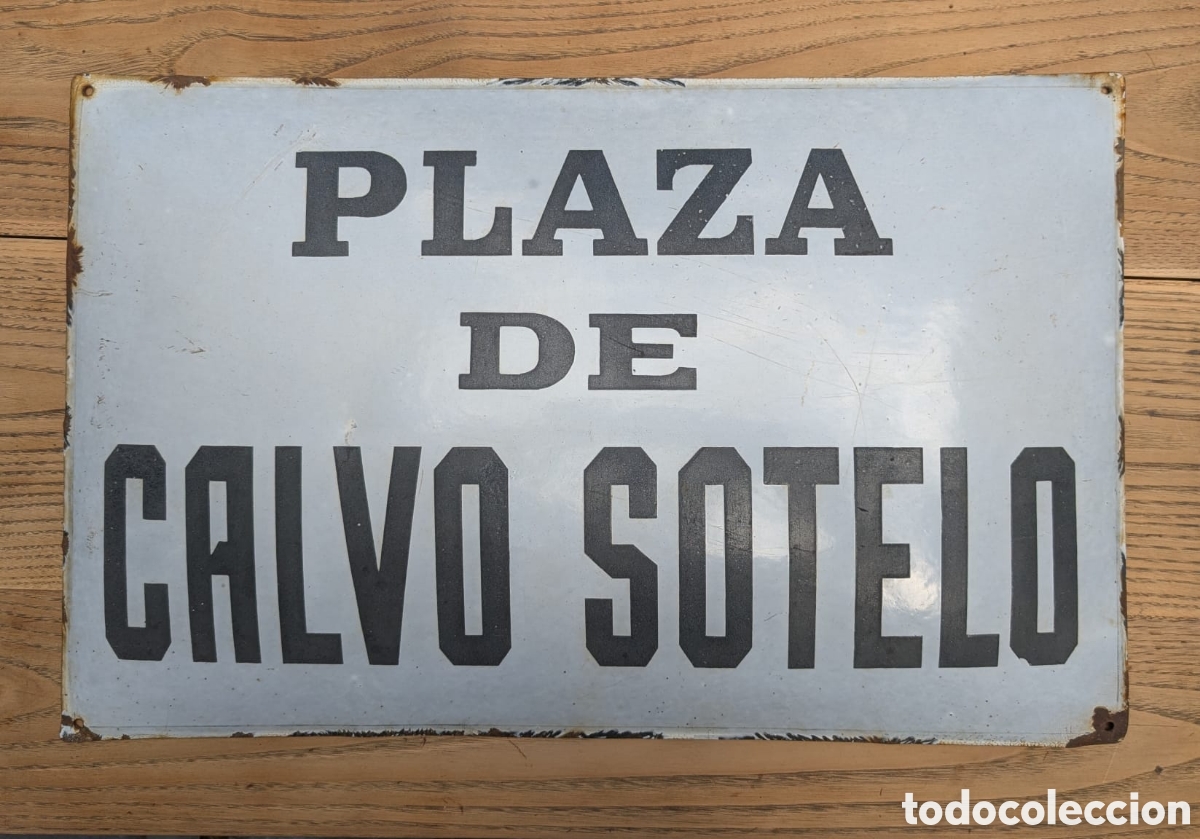 Carteles: Antiguo Cartel Esmaltado Plaza de Calvo Sotelo - Gran Formato 60x38 cm