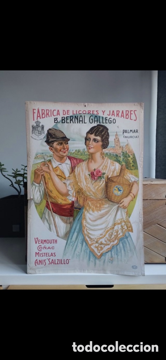 Carteles: ANTIGUO CARTEL CARTON FABRICA LICORES JARABES B. BERNAL GALLEGO , ANIS SALZILLO , EL PALMAR - MURCIA