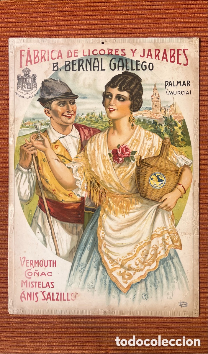 Carteles: Antiguo cartel carton Fca Licores Jarabes B. Bernal Gallego Anis Salzillo El palmar Murcia Barcelona