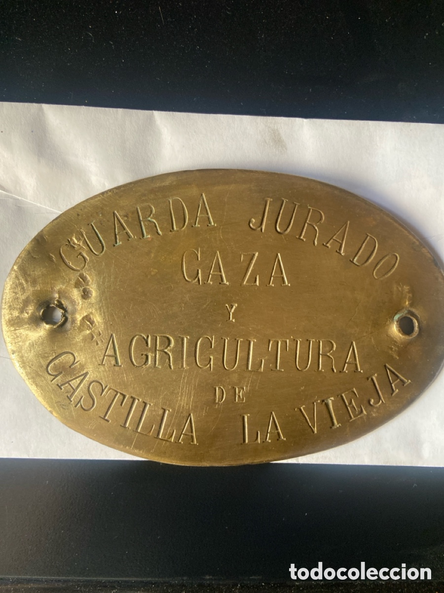 Carteles: Placa antigua, guarda jurado Caza y Agricultura de Castilla la Vieja