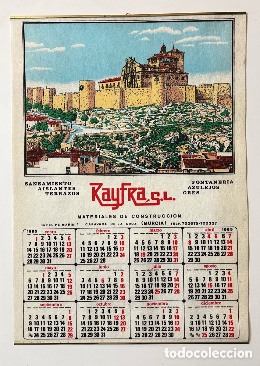 Carteles: ANTIGUO CALENDARIO PARED RAYFRA PARA EL A&Ntilde;O 1985 CARAVACA DE LA CRUZ - MURCIA