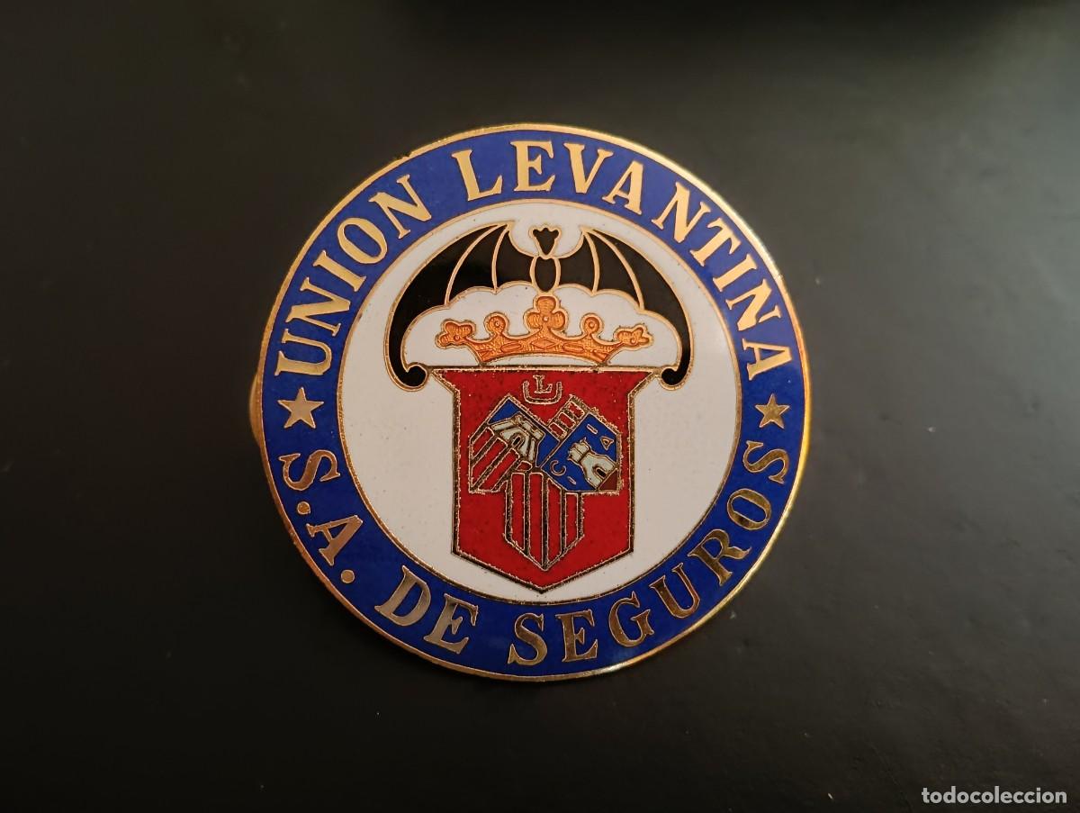 Carteles: ANTIGUA PLACA / CHAPA ESMALTADA PARA COCHE - UNION LEVANTINA DE SEGUROS , S.A. - CON TORNILLOS