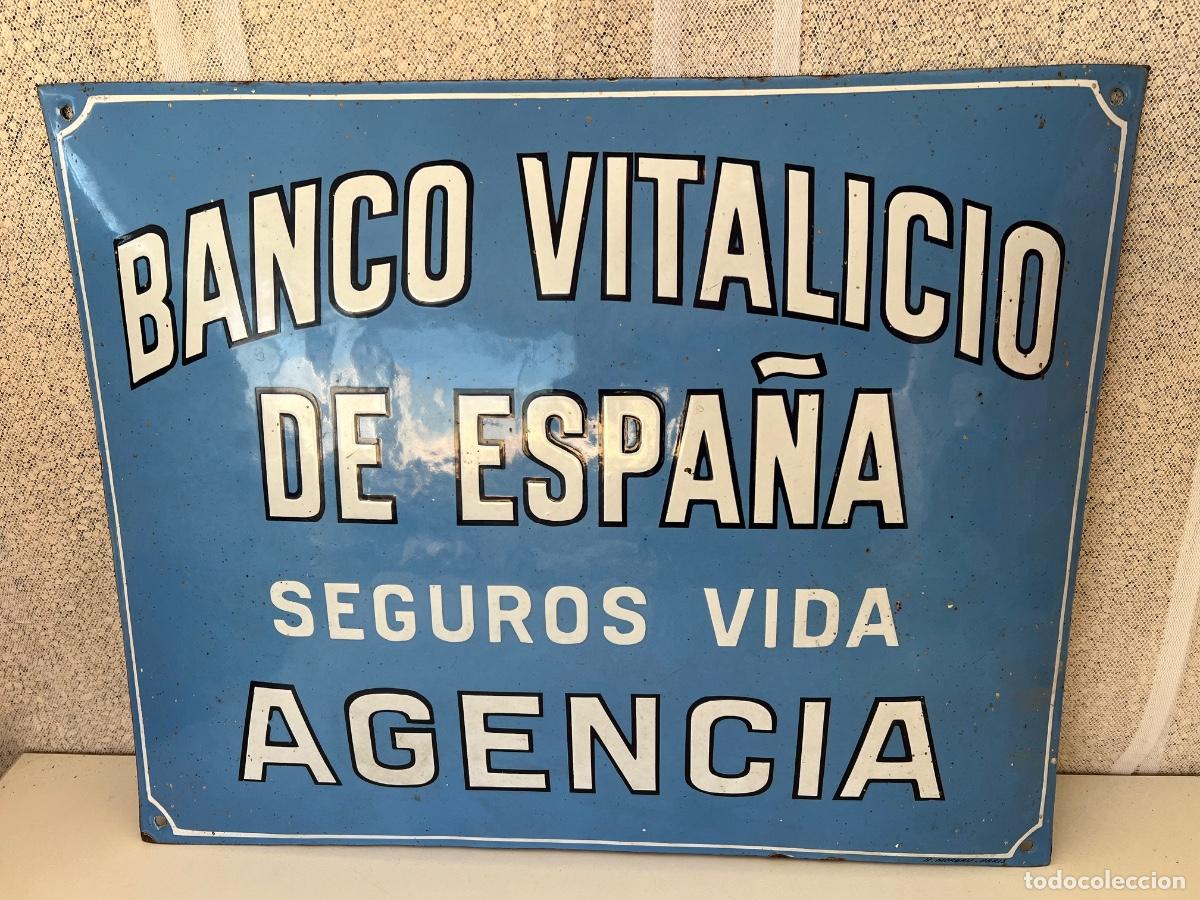 Plakate: BANCO VITALICIO DE ESPA&Ntilde;A AGENCIA DE SEGUROS DE VIDA PLACA ESMALTADA H. MOREAU PARIS