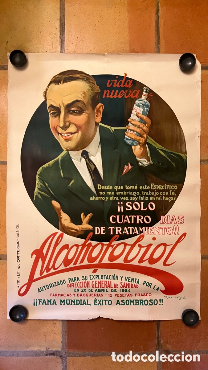Carteles: ANTIGUO POSTER CARTEL PAPEL FARMACIA ALCOHOFOBIOL