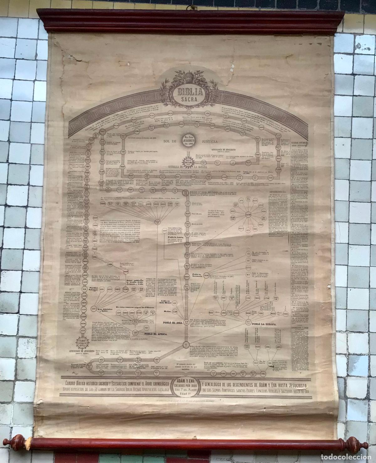 Carteles: ANTIGUO CARTEL ESCOLAR , ARBOL CRONOLOGICO Y GEALOGICO DE LA BIBLIA SACRA , 1870