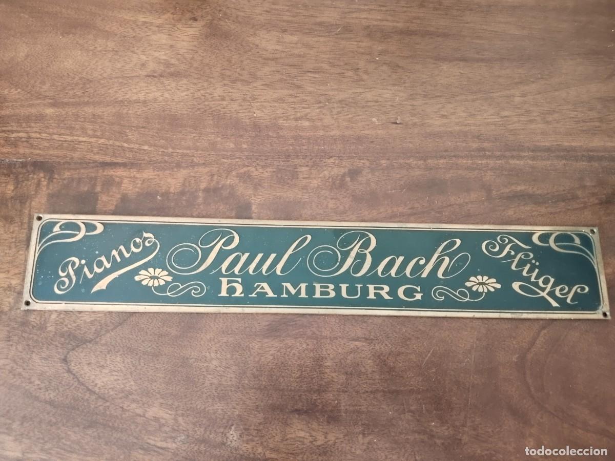 Plakate: Placa de lat&oacute;n Pianos Paul Bach, Hamburg. Pianos Fl&uuml;gel.