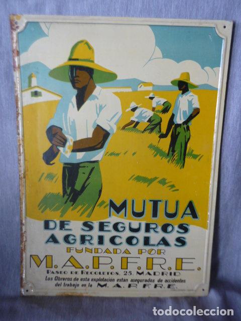 Affiches: CHAPA DE LATA LITOGRAFIADA PUBLICIDAD MAPFRE MUTUA DE SEGUROS AGRICOLAS ILUSTRADA POR PENAGOS 35X25
