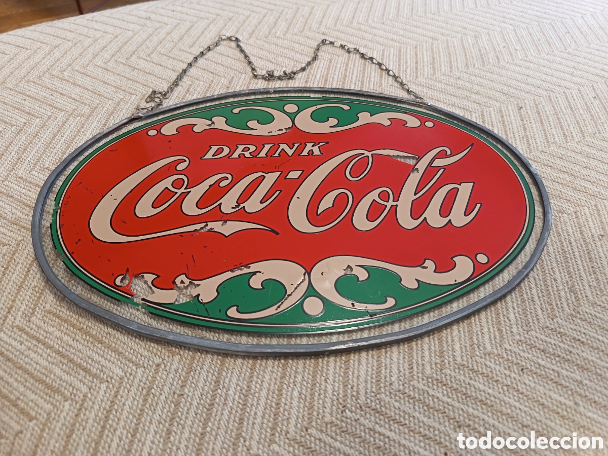 Carteles: Aut&eacute;ntico cartel antiguo de Coca-Cola, fabricado en cristal y plomo. Un detalle vintage para colecci
