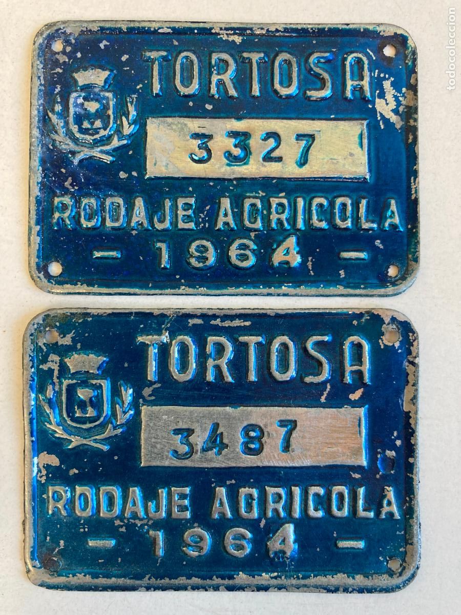 Carteles: TORTOSA, DOS MATRICULAS DE RODAJE AGRICOLA A&Ntilde;O 1964